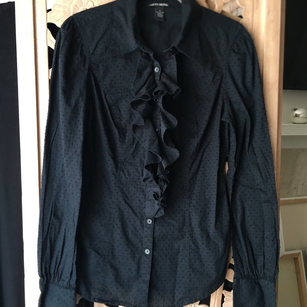 Lucky Brand Long Slv Blk Dot Ruffle Western Shirt✨